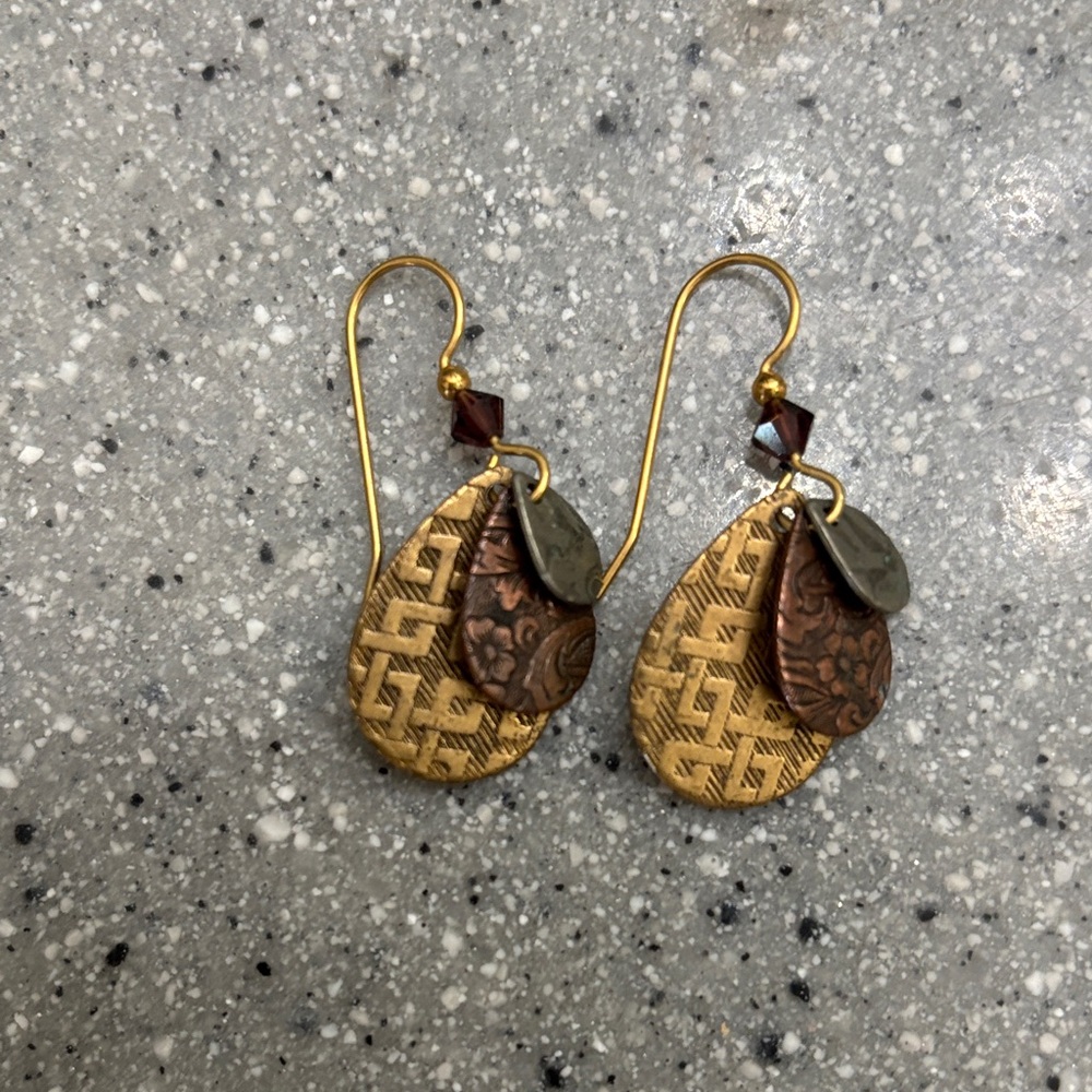 Chic Gold, copper and pewter Textured Earrings